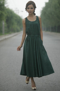 Green Sleeveless Linen Dress C152