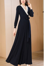 Load image into Gallery viewer, Navy blue spring and autumn V-neck long dress C4172
