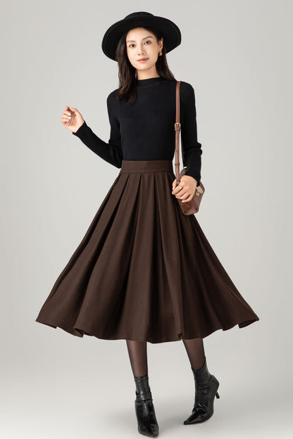 Pleated winter a line wool skirt women C5275