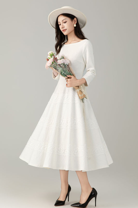 White prom wedding wool dress women C5242