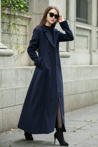 Double breasted long trench wool coat C4499