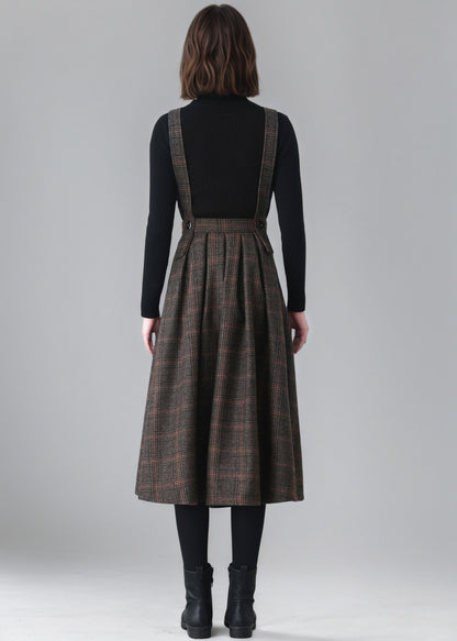 Plaid Wool Pinafore Pleated Dress,Winter Wool dress women C5151