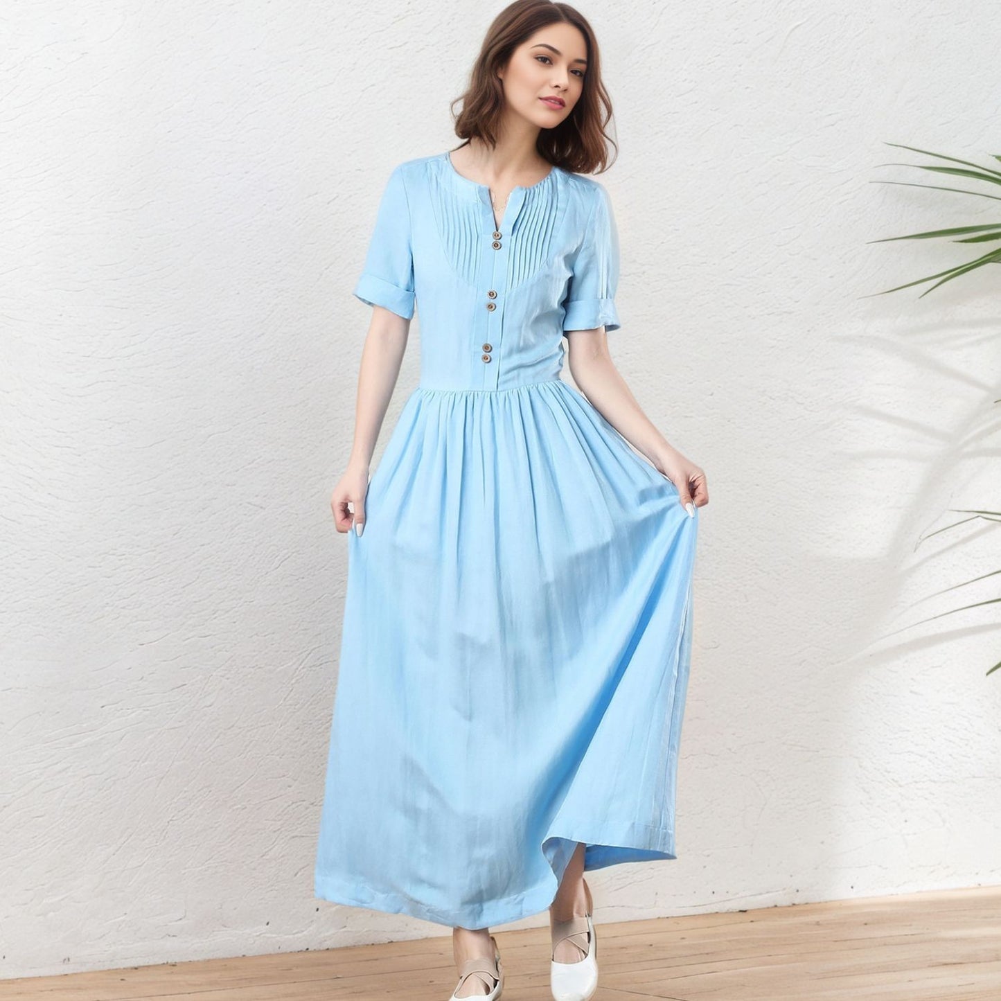 Plus Size Linen Maxi Dress C5330