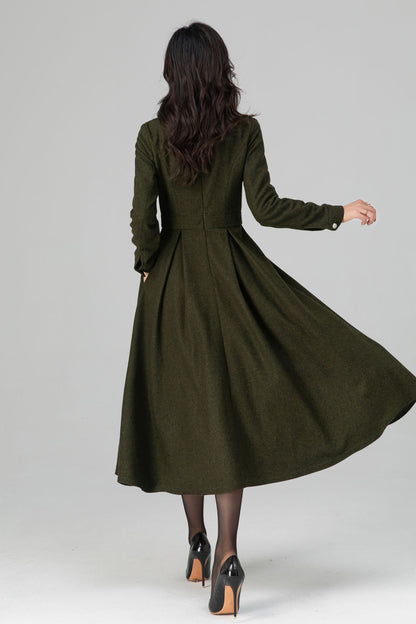 Military-Inspired Long Sleeve Wool Dress C5195