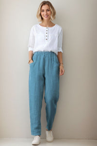 Casual Elastic Waist Cropped linen Pants C4305