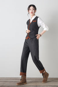 Striple winter wool casual pants women C4340