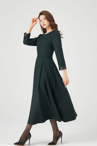 Womens Winter Green Midi Wool Dress C3682