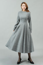 Load image into Gallery viewer, Gray swing long winter wool dress C4442
