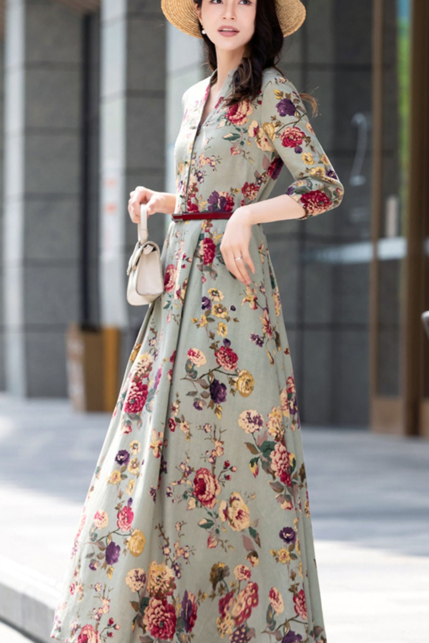 Maxi prom Floral Linen dress c5411