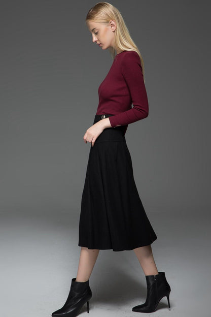 Classic black winter midi wool skirt C771