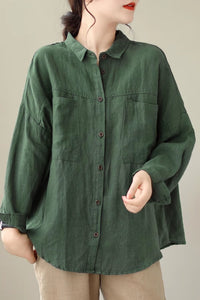 Long sleeves linen shirt top women C4436