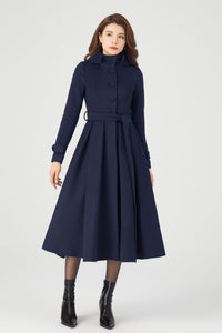 Navy Blue Long winter Wool Coat C4324