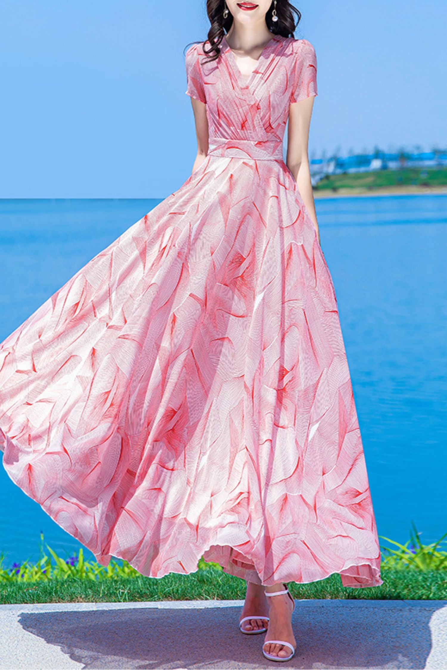 green emerald velvet dress summer new pink chiffon big swing dress C4023 – YLISTYLE