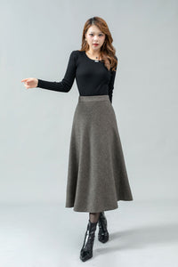 Plaid midi a line wool skirt C4446