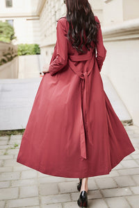 Burgundy women spring and autumn trench coat C4201