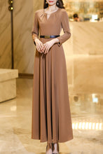 Load image into Gallery viewer, khaki waisted long spring and autumn dress C4183
