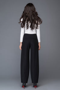 Black loose winter long wool trousers C1016