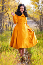 Load image into Gallery viewer, Double breasted fit and flare yellow wool coat  C1768
