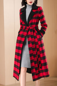 Women's Autumn and winter red plaid wool coat C4210