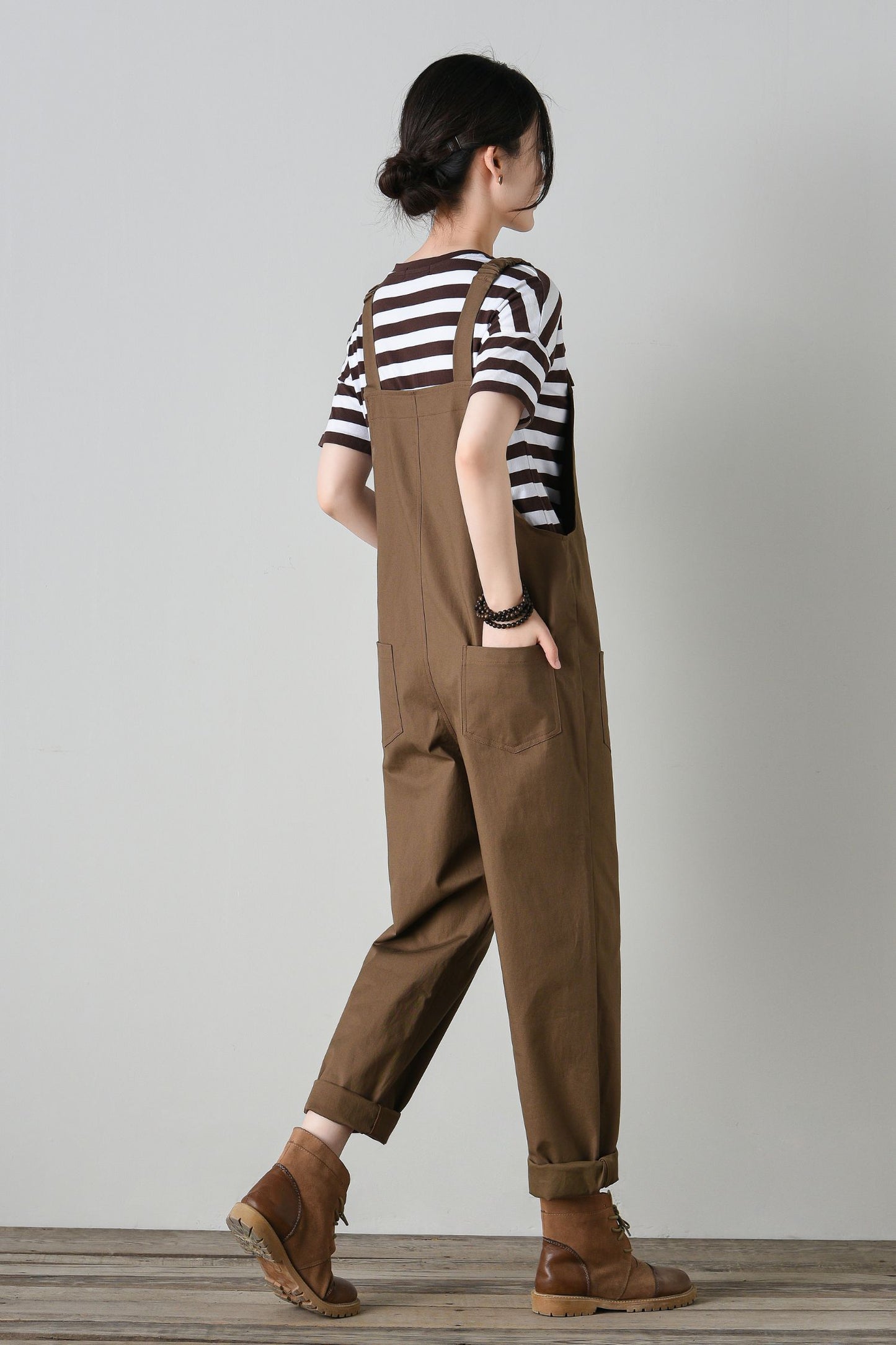 Women's brown cotton overalls C4702