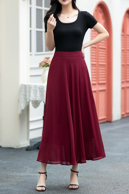 A line high waist long chiffon skirt C5037