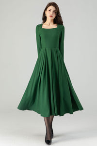 Green Wool  Womens Winter Dresses C4336