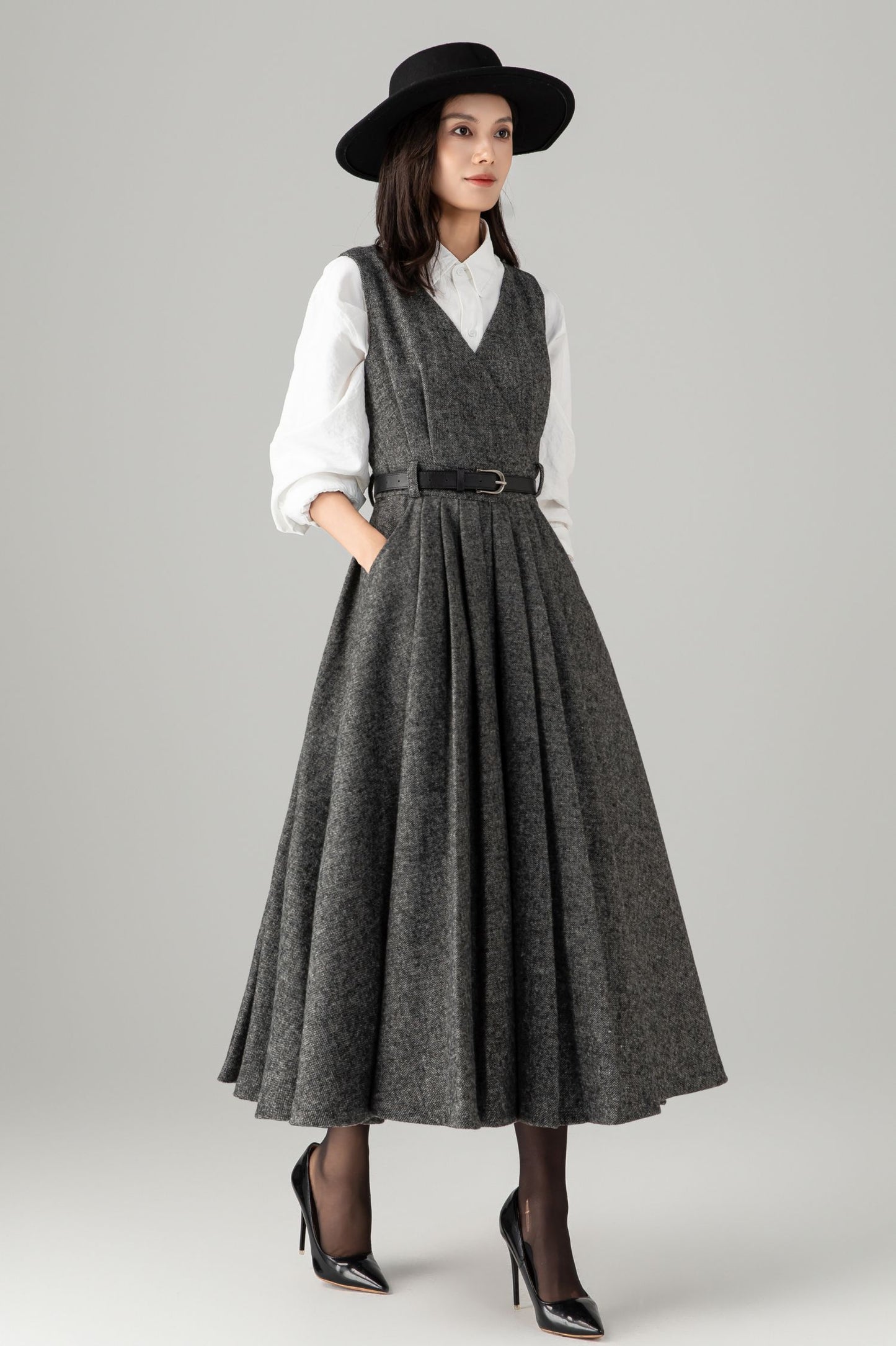 Sleeveless winter wool dress women C5278