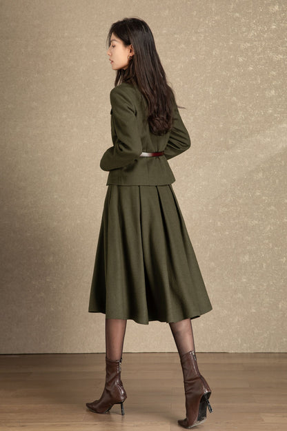 Army green short wool jacket coat C4488