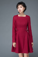 Load image into Gallery viewer, Vintage inspired burgundy short winter wool dress C1200
