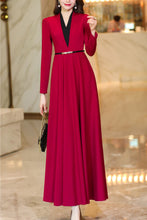 Load image into Gallery viewer, Burgundy spring and autumn V-neck long dress C4175
