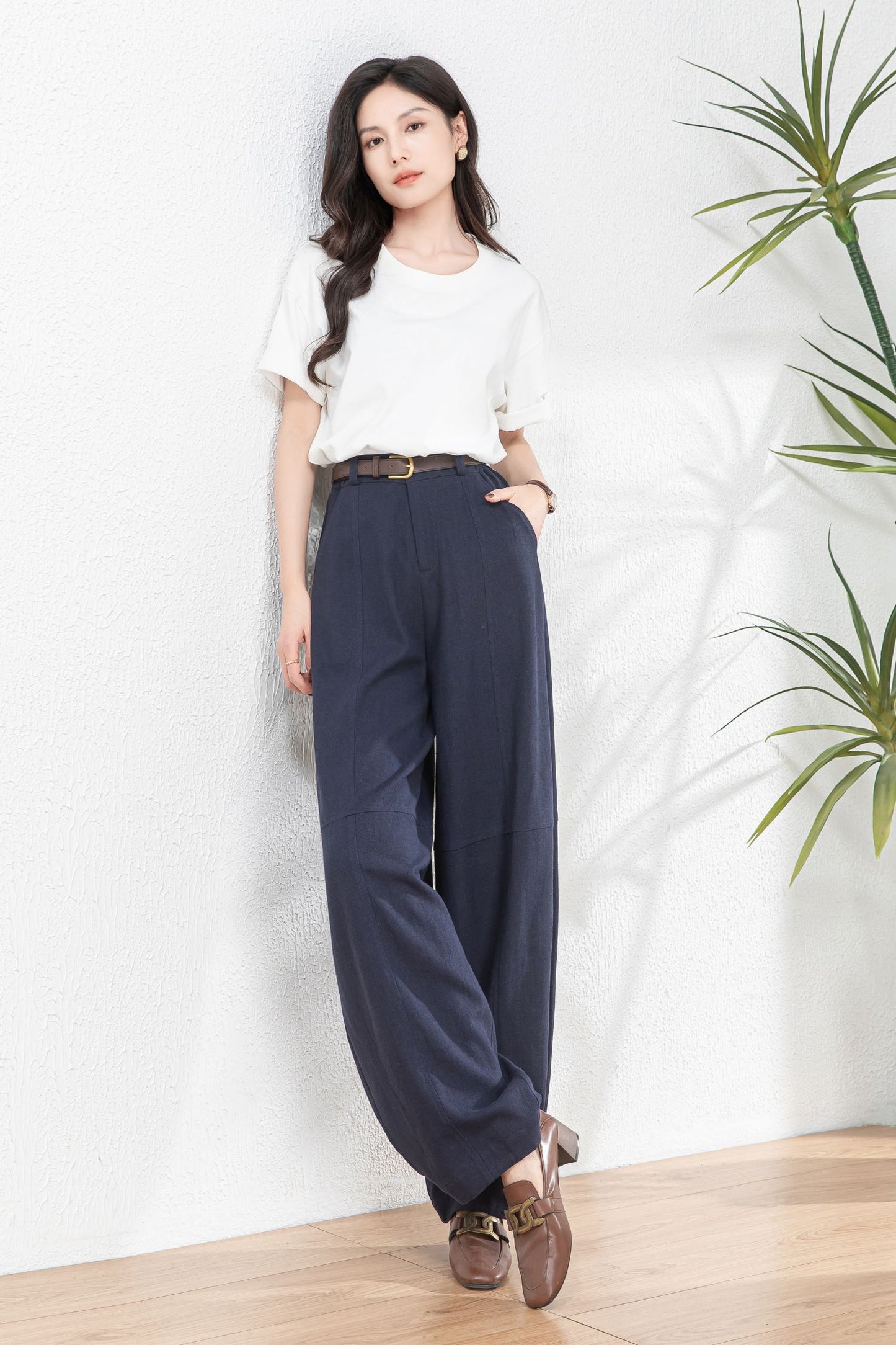 Womens wide leg Linen pants c4769