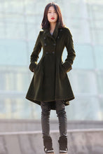 Load image into Gallery viewer, Green Asymmetrical winter wool coats for women C178
