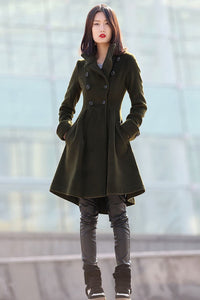 Green Asymmetrical winter wool coats for women C178