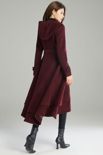 Women Long Hooded Wool Coat C2992