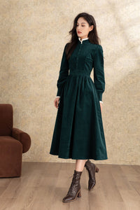 Green Corduroy Midi Dress C4464