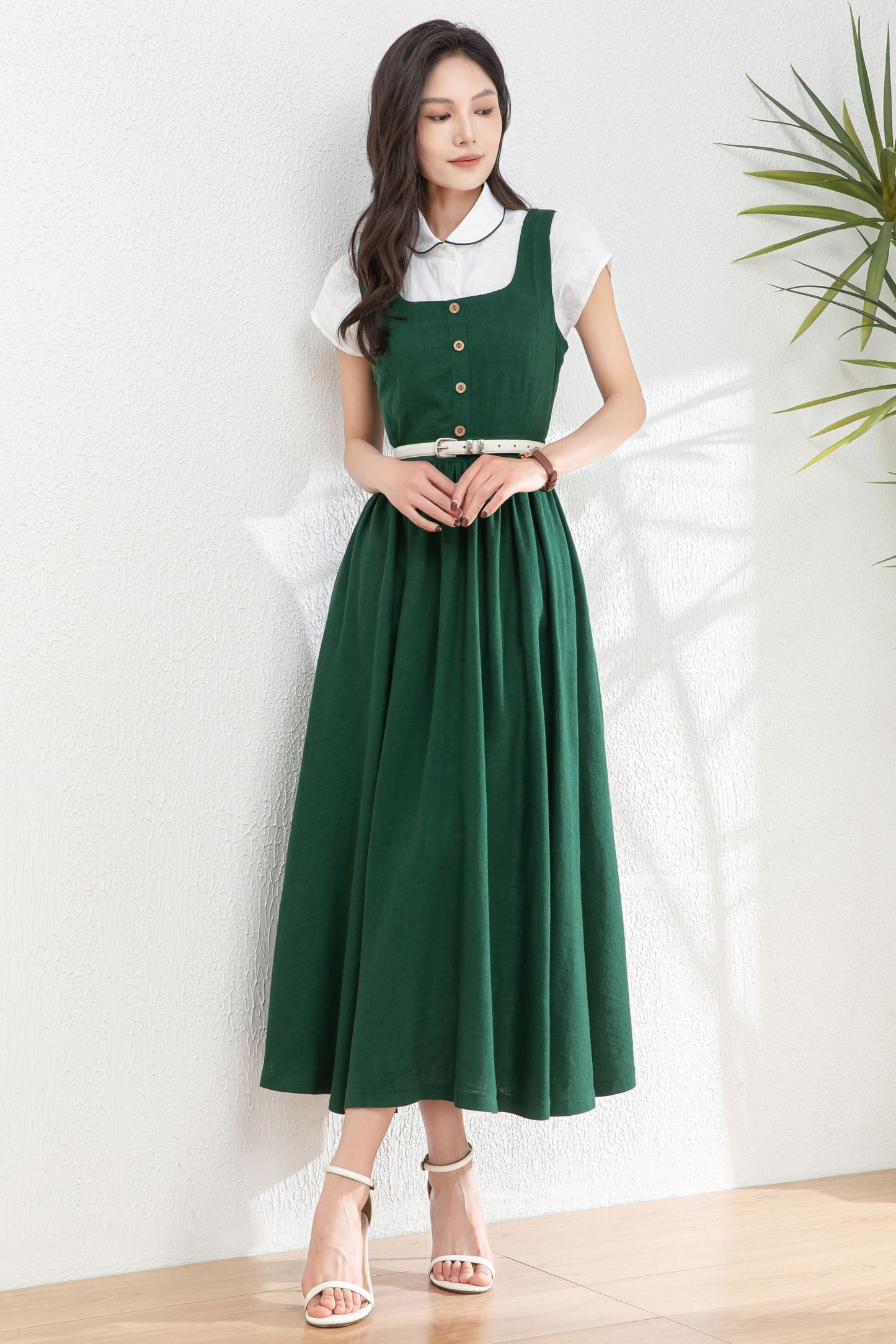 Summer Green Linen Pinafore Dress c4983