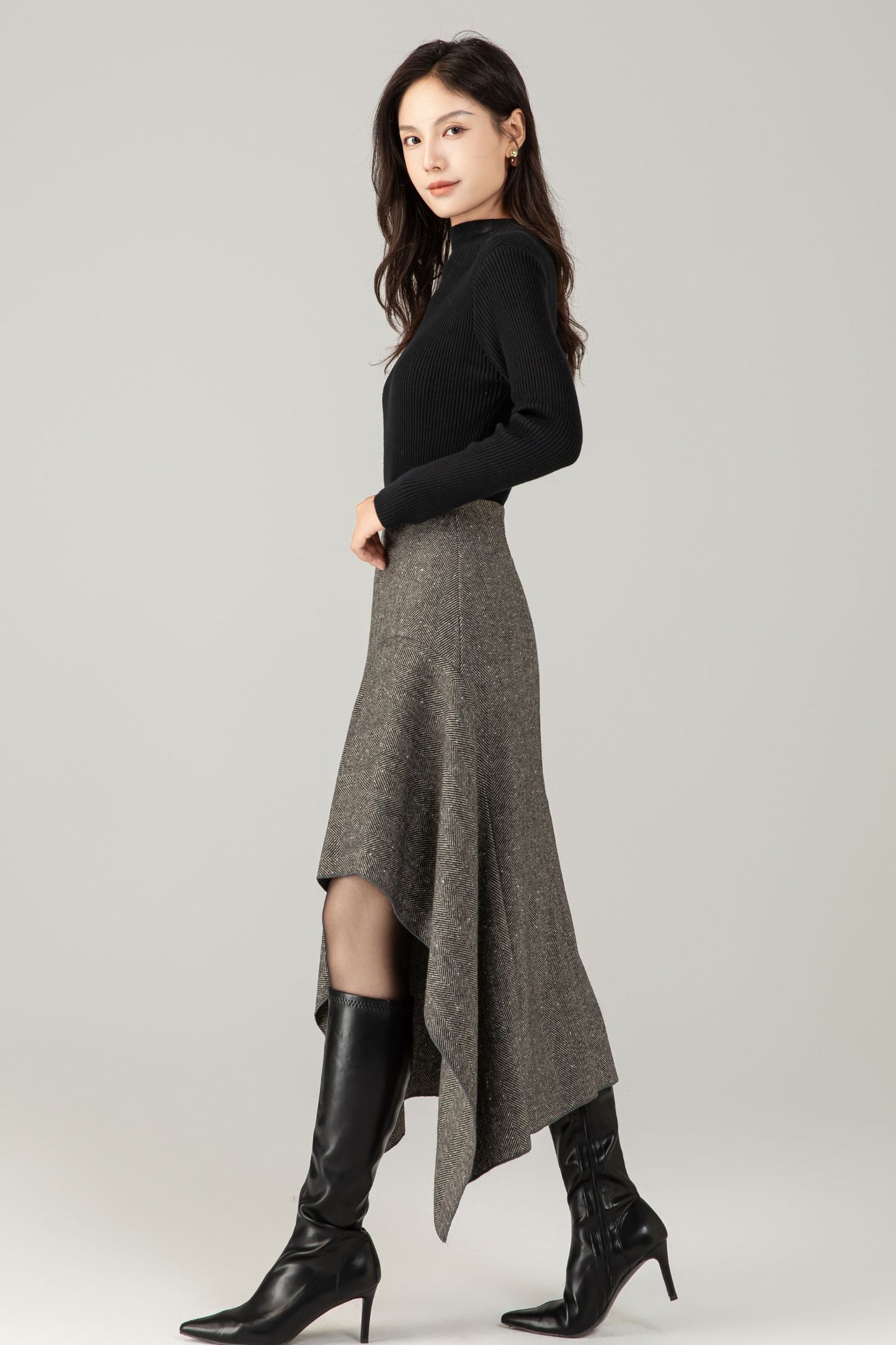 Gray irregular winter wool skirt women C5250