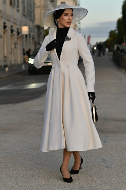 White Wedding Maxi Wool Coat C5300