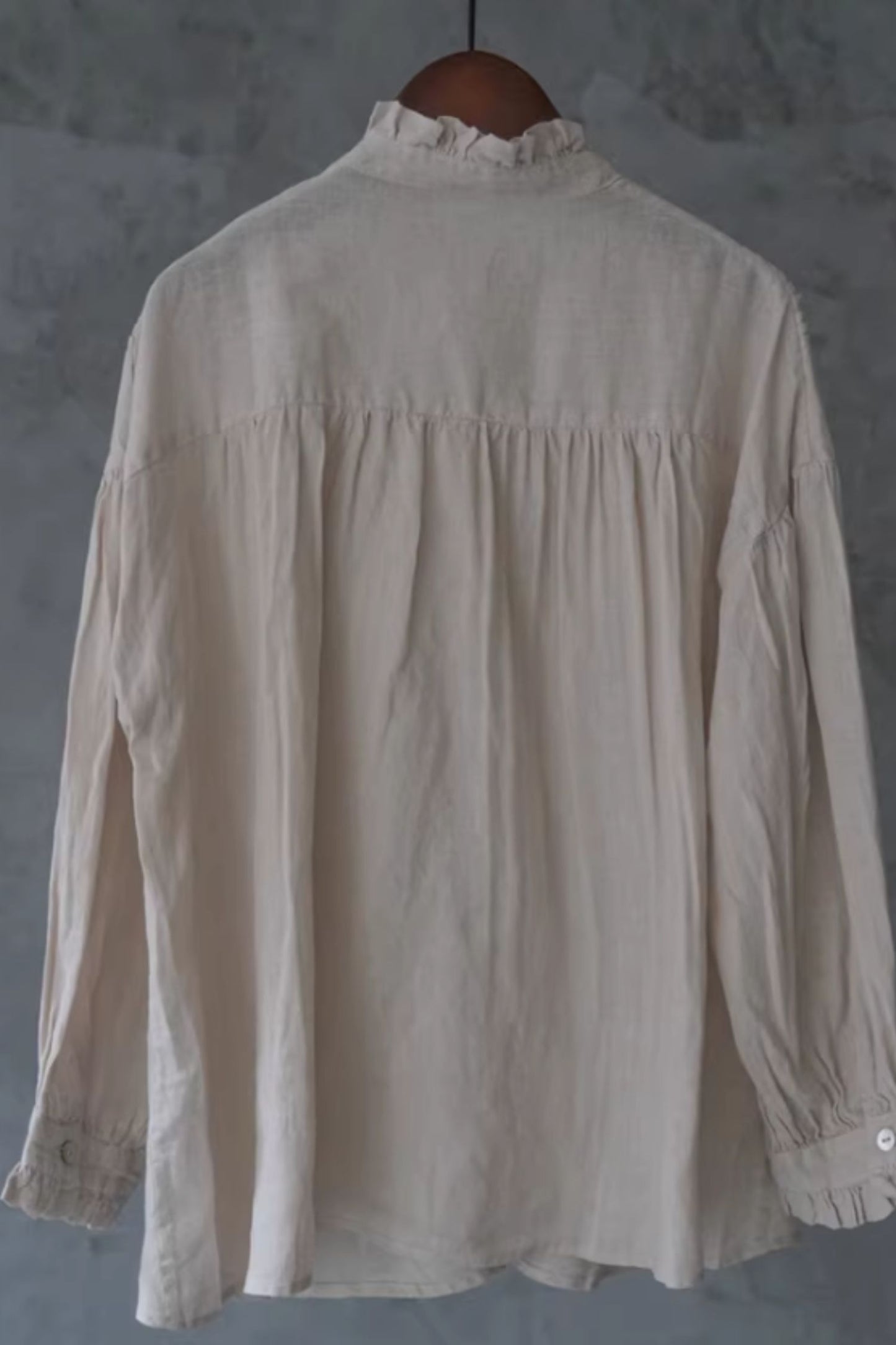 Casual linen shirt top with ruffle details C5428