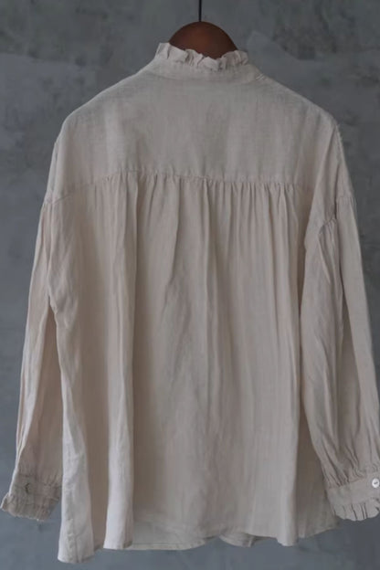 Casual linen shirt top with ruffle details C5428