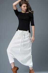 harem White linen hippie pants C822