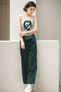 Irregular Waist Green Wide Leg Straight Leg Pants C156