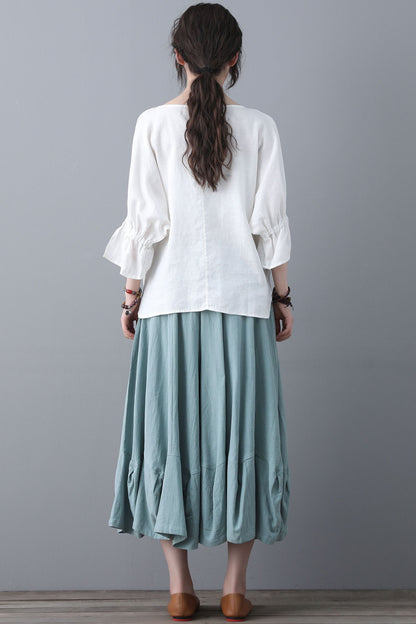 White linen Spring and Summer organic tops C1864