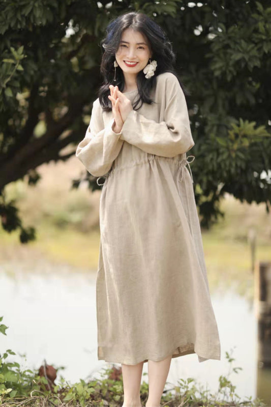 Women's Long Sleeves Linen dress C3887