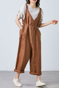 Loose Linen jumpsuit, womens linen overall C1695