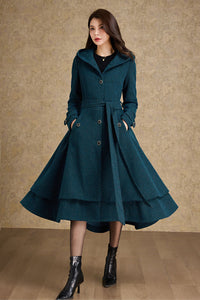 Hooded warm winter wool coat women C4476