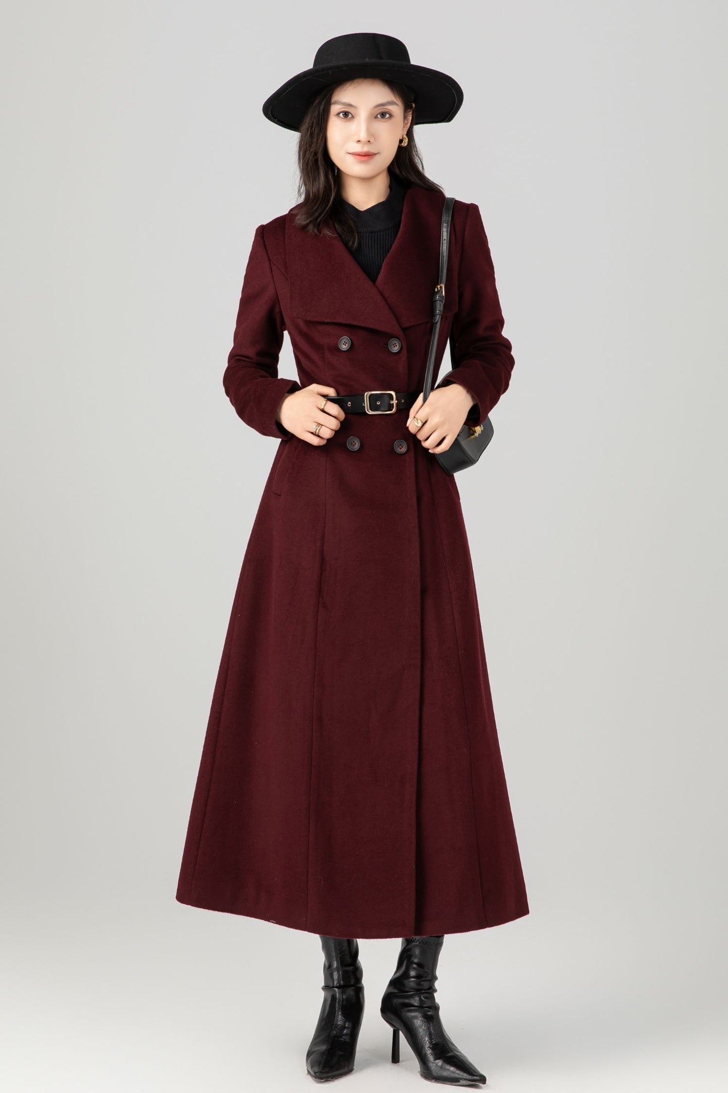 Double-breasted long wool maxi coat Women C5272