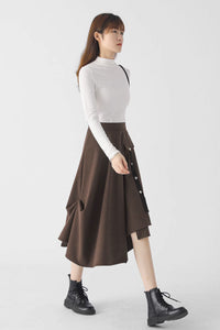 A line irregular wool skirt with elastic waist C3429