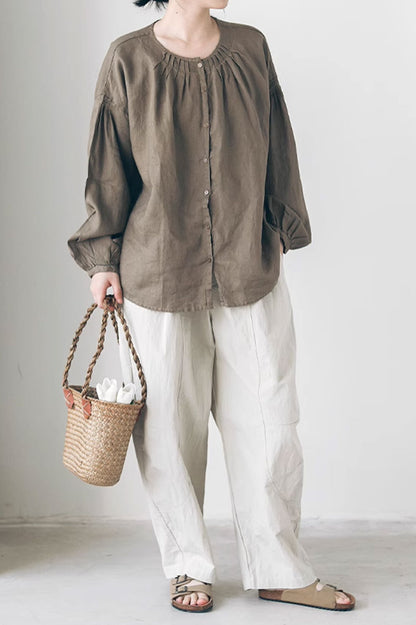 Long sleeves spring linen shirt women C3843