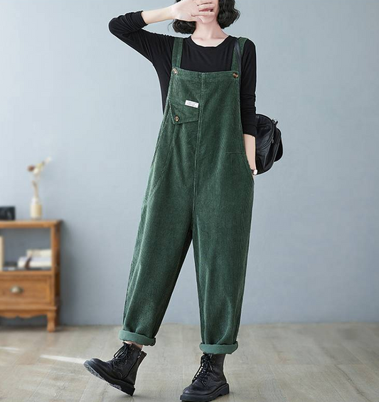 Long corduroy overalls pants women C5130